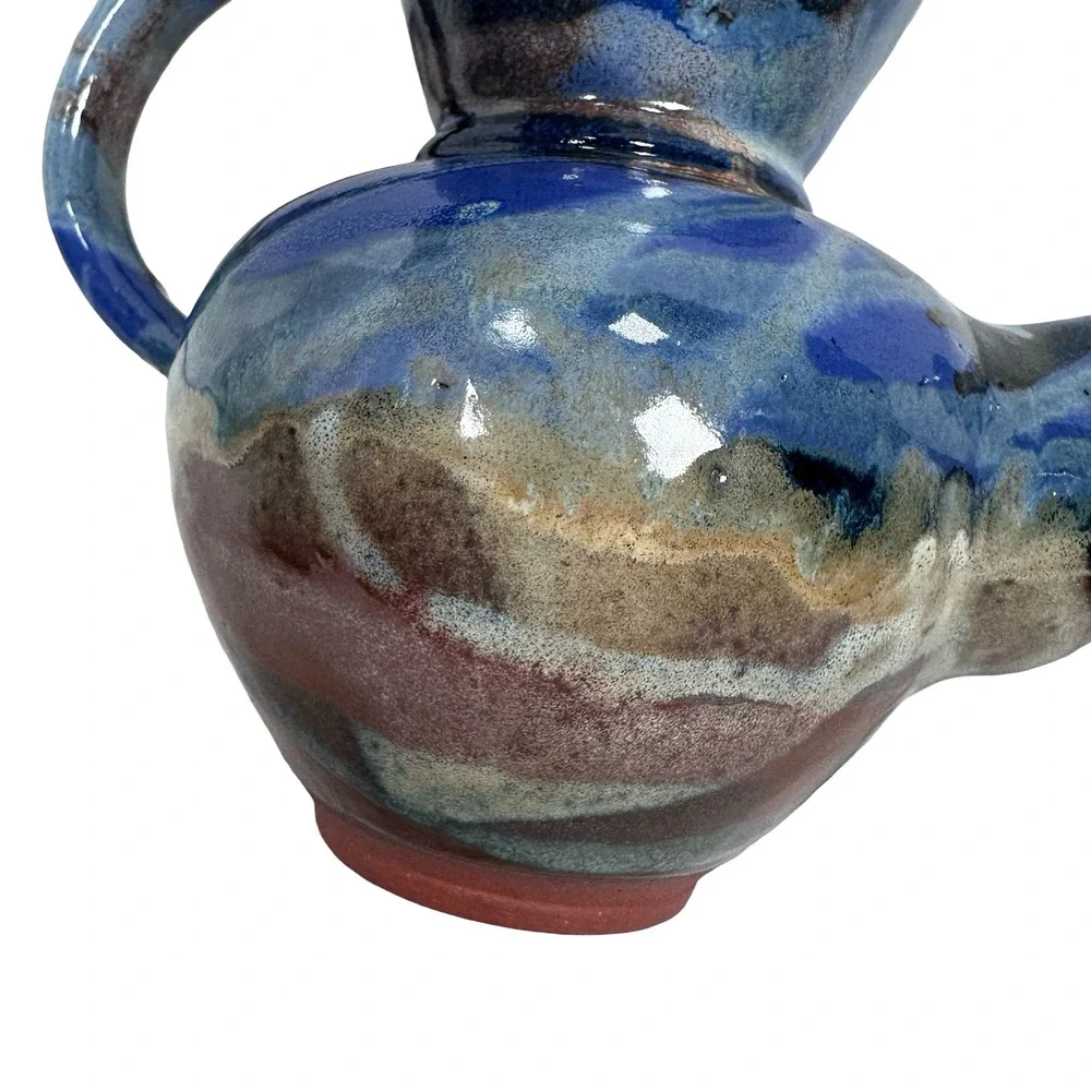 Carlos Marin Pottery Costa Rica Vandola Pour Coffee Set Blue Brown Glaze 4 Mugs